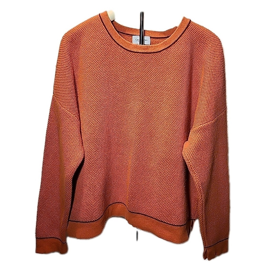 Cashmeren Brand Cotton Blend Sweater. Heavy. Womens XL Orange with Purple Piping